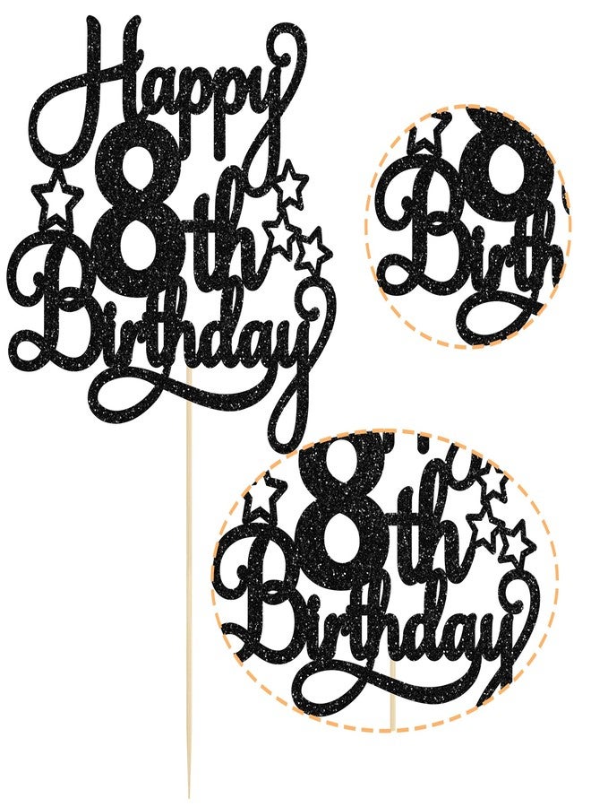 Ephlyn 1 Pack Happy 8th Birthday Cake Topper Black Glitter 8th Birthday Cheers to 8 Years Old Birthday Cake Pick for Celebrating 8th Birthday Anniversary Party Cake Decorations Supplies - Image 3